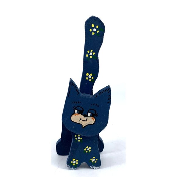 Folk Art Cat Note Clip Wood Decorative 6.5" Vintage Cute - Picture 1 of 8